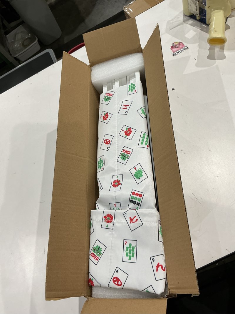 Condition photo showing Good Condition for mahjong racks with pushers, white wooden american mahjong tile pushers and racks set of 4, with white printed mahjong racks drawstring bag, mahjong accessories (19.68 inches)
