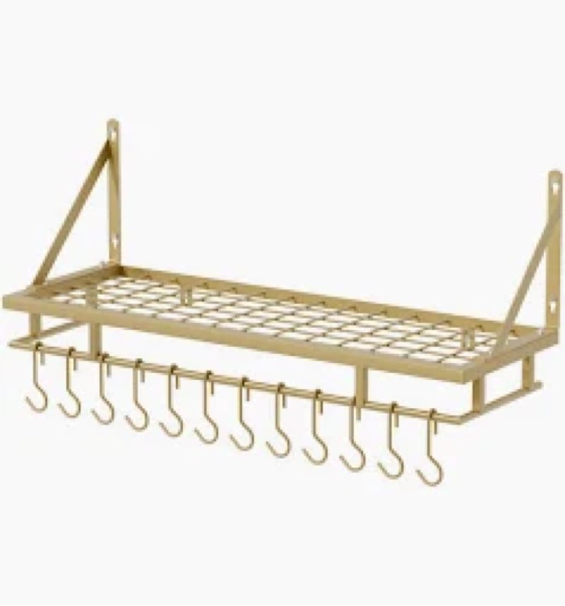 kes 30-inch gold pot rack, wall mounted hanging pot and pan organizer with 12 sturdy hooks, elegant 