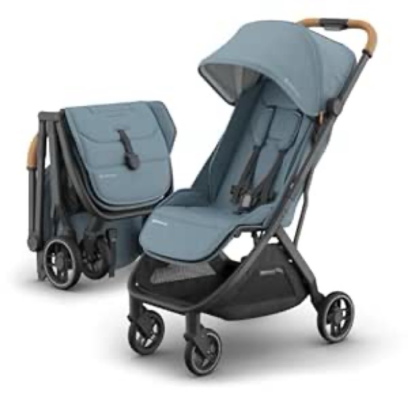 UPPAbaby Minu V3 Travel Stroller | Lightweight + Compact Design | One-Hand Fold + Unfold | from Birth + Overhead Compatible | Dillan (Stone Blue/Carbon Frame/Sand Leather) Visit the UPPAbaby Store