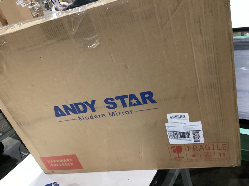 Condition photo showing New/Like New for ANDY STAR Chrome Bathroom Mirror for Wall, 22x30 Inch Polished Silver Mirror, Bathroom Mirror for Over Sink, Irregular Wall Mirror in Thin Stainless Steel Frame Deep 1’’, Ideal for Limited Space Chrome 30"L x 22"W