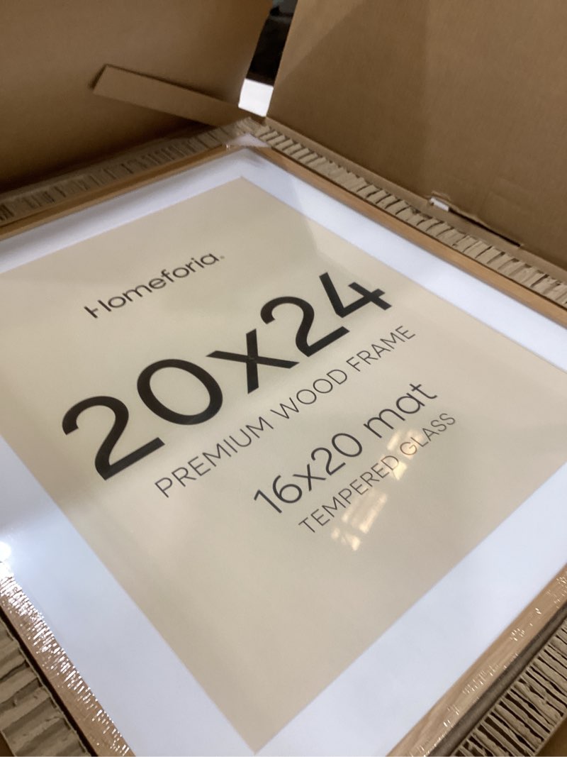 Condition photo showing Good Condition for homeforia 20x24 picture frame wood, high end natural oak 20x24 frame matted to 16x20 photo, 20 x 24 light wooden poster frames with mat 16 by 20, 24by20 thin frames, tempered glass, wall kit, set of 1 20x24 wood natural oak