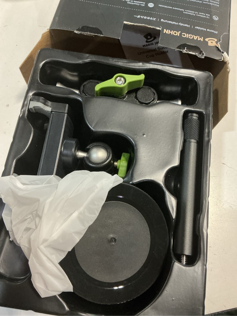 Condition photo showing Good Condition for magic john car phone holder, ultra-durable mteal phone holders for your car, 360° rotation cell phone car mount for windshield, suction cup car phone mount for iphone samsung all smartphone extended