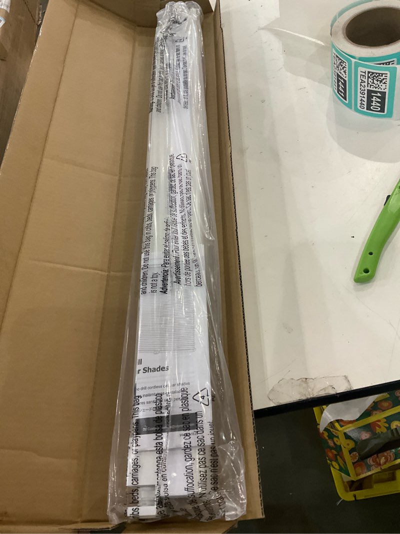 Condition photo showing As Is for LazBlinds Cordless Cellular Shades, No Tools No Drill Light Filtering Honeycomb Shades Pleated Blinds for Windows, 19'' W x 36'' H, White Light Filtering-white 19'' W x 36'' H