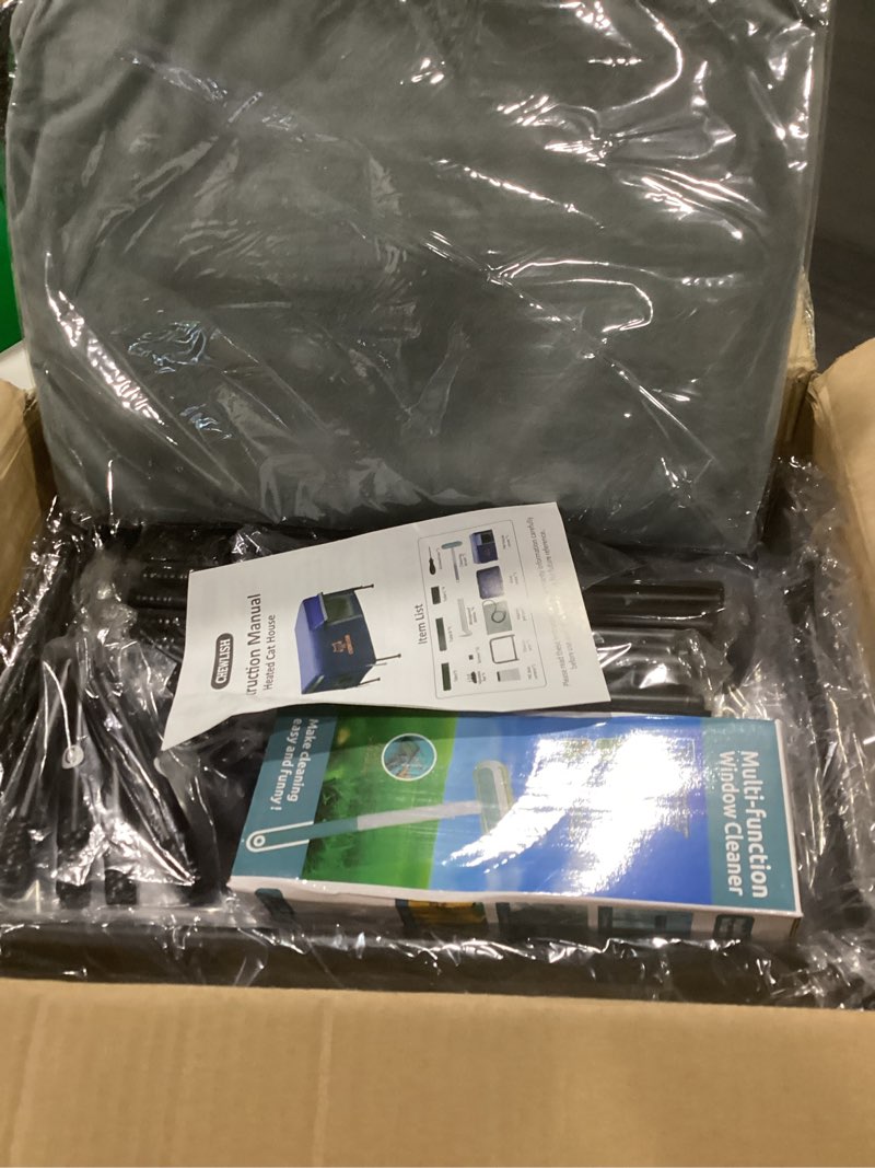 Condition photo showing New/Like New for Outdoor Heated Cat House for Outside Cats Winter, 25'' Exceptional Thermal and Weatherproof, Outdoor Feral Cat Shelter with Waterproof Eaves & Magnetic Escape Door for Feral Barn Cat Kitty (Dark blue)