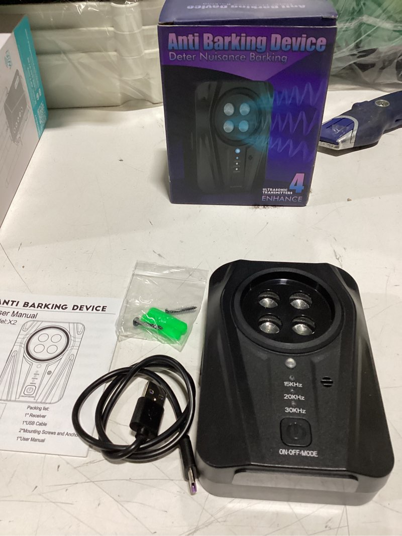 Condition photo showing Good Condition for Queenmew Dog Bark Deterrent Devices, Automatic Anti Barking Device with 4 Ultrasonic Transmitters Long Range 50FT, 3 Mode Rechargble Barking Control Devices, Effective Stop Bark Box Outdoor & Indoor
