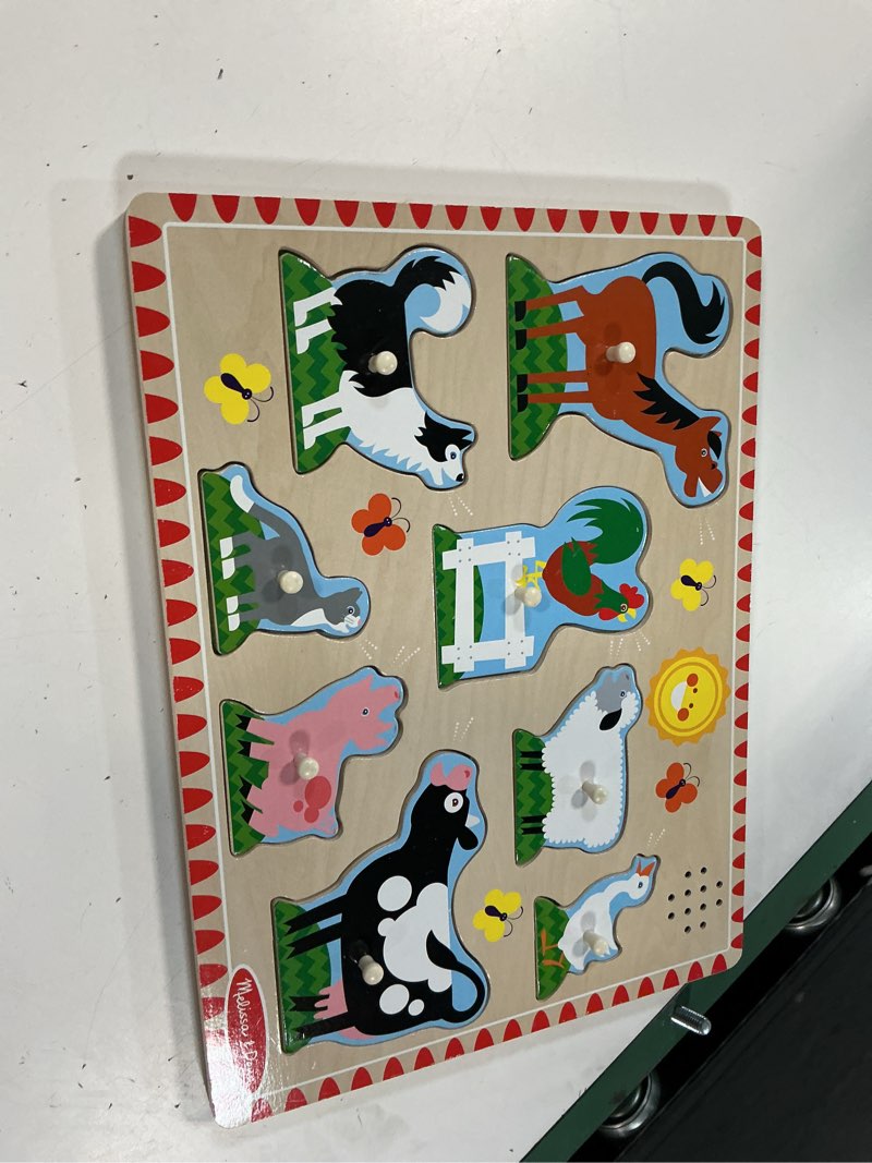 Condition photo showing Good Condition for melissa & doug farm animals sound puzzle – 8-piece wooden peg puzzle with light-activated sounds, music learning toy for toddlers and preschoolers ages 2+