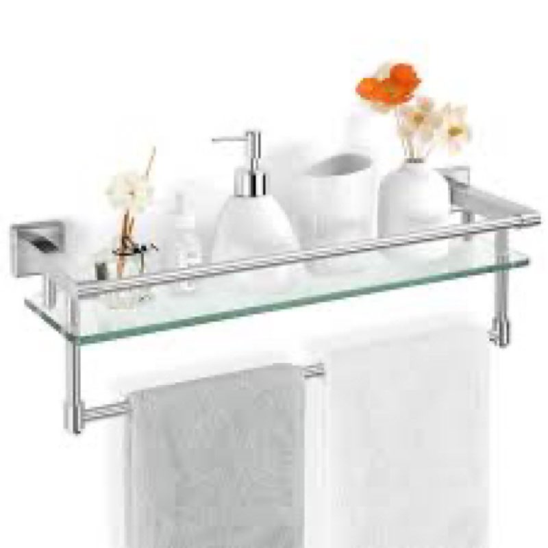 Bathroom Glass Shelf Towel Rack Shelf Glass Organizer Wall-Mounted Bathroom Storage SUS304 Stainless Steel Towel Bar