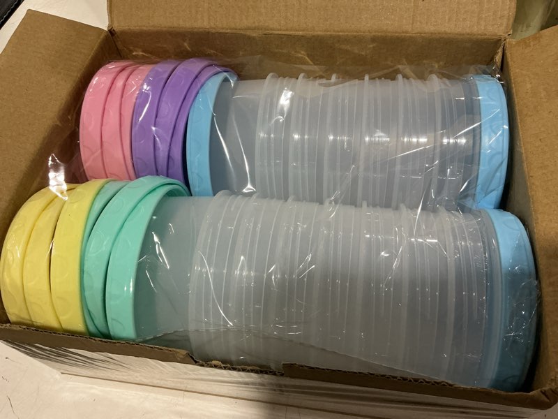 Condition photo showing New/Like New for 8 oz plastic containers with lids, 15 pack 1-cup reusable small freezer storage containers with screw top for food snack portion meal prep, ultra thick, microwave freezer dishwasher safe, 5 colors multi-color | 8oz