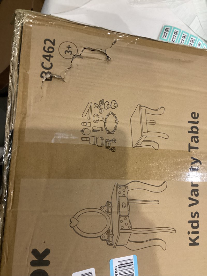 Condition photo showing New/Like New for OOOK Kids Vanity Set,Table & Chair Vanity Set with Mirror?Includes 15 pcs Multiple Make up Accessories, Makeup Dressing Table with Storage Drawer, Pink Premium Kids Vanity Set