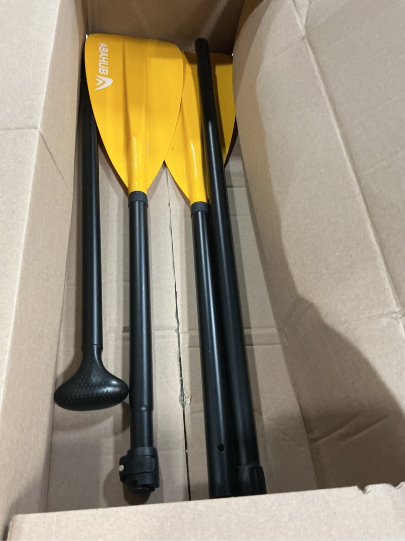 Condition photo showing As Is for abahub sup paddle - 3 piece adjustable paddles - lightweight stand-up paddle oars for paddleboard, adjustable aluminum alloy shaft 68" - 84", black/blue/green/orange/red/yellow plastic nylon blade 4 pcs-yellow