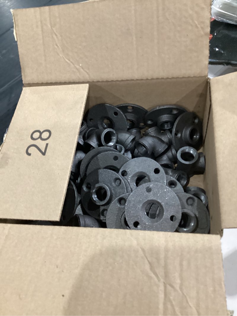 Condition photo showing As Is for 60 Pack 1/2 Inch Cast Iron Pipe Fittings (20 Elbows, 20 Tees, 20Flange), DIY Steampunk Industrial Vintage Style.