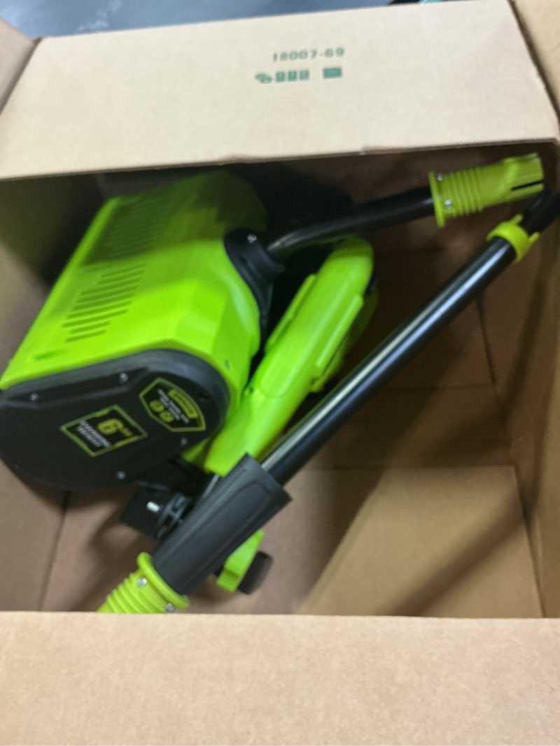 Condition photo showing As Is for 40V Cordless Snow Shovel, 13 Inch 4.0Ah Electric Snow Shovel with Directional Plate, Brushless Cordless Snow Blower for Pathway, Patio, Deck, Driveway, Green