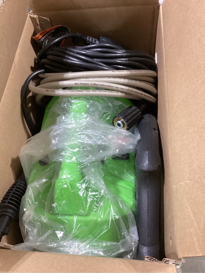 Condition photo showing As Is for greenworks 1800 psi 1.2-gpm cold water electric pressure washer with 2 spray tips