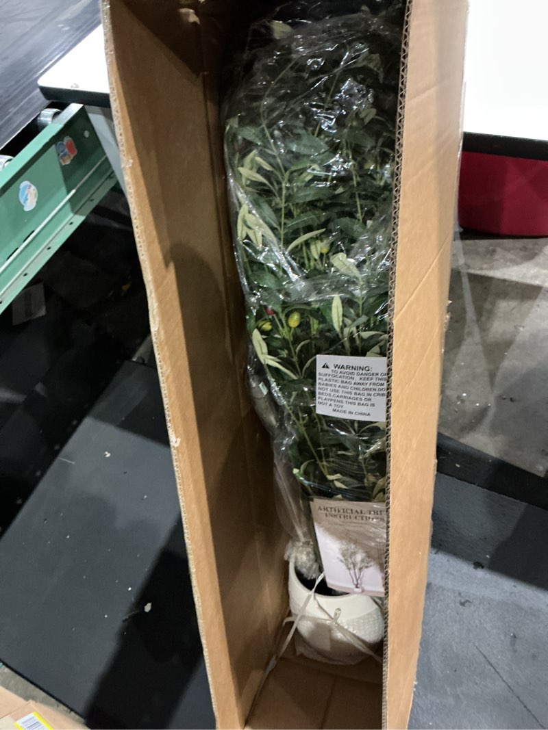 Condition photo showing Good Condition for olive tree 8ft fake tree large artificial tree indoor faux plants with pot, nearly natural olive branches and fruits for living room home office decorations