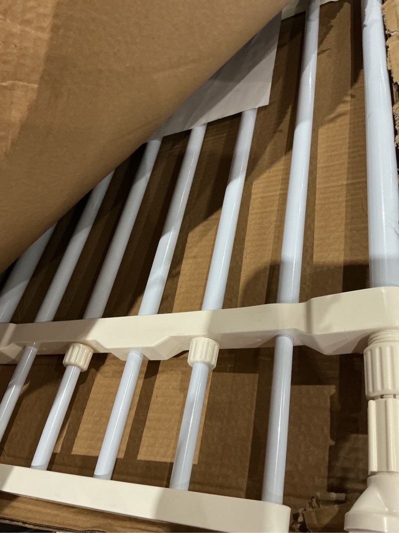 Condition photo showing As Is for dog gate with short cat door for small dogs puppies 23.6-38 inch wide adjustable portable pet barrier with pet door indoor metal baby gates for doorways stairs