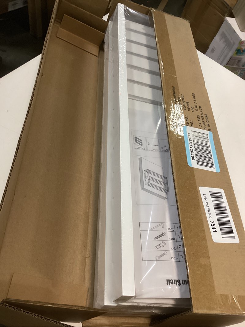 Condition photo showing Good Condition for Domax Bathroom Shelves Over Toilet Storage - 3 Tier Wall Mounted Bamboo Bathroom Shelf Organizer Multifunctional Adjustable Layer Free Standing Utility Shelves for Bathroom Living Room Kitchen, White