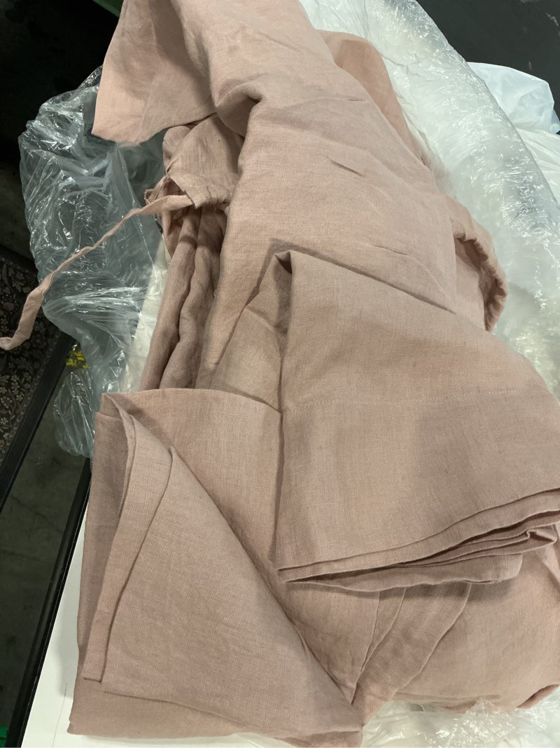 Condition photo showing As Is for quince european linen sheet set of 4, queen, dusty mauve