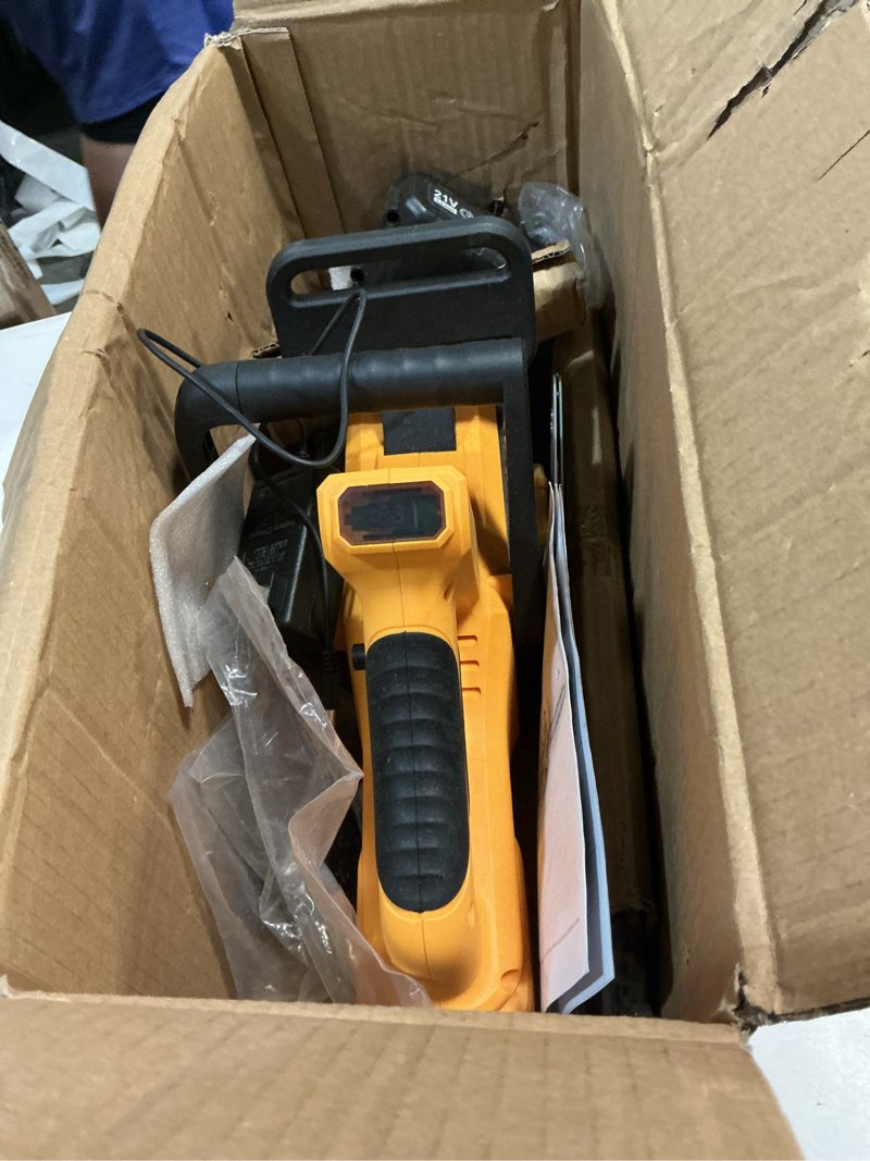 Condition photo showing Good Condition for battery powered chainsaw, 12" & 16" dual guide plate electric cordless chainsaw, brushless motor with dual safety switch, auto oiler & oil output control switch for wood tree pruning cutting