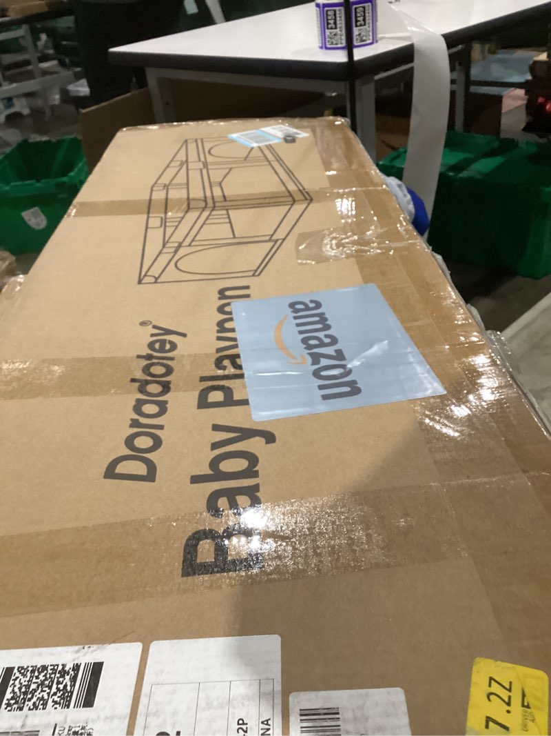 Condition photo showing As Is for Doradotey Foldable 71"x79" Baby Playpen – 8-Panel Breathable Mesh Play Yard with Shape-Flex Design, Easy No-Tools Setup & Portable Storage for Indoor/Outdoor Safety, Light Grey 79x71x27 in Oxford Light Gray