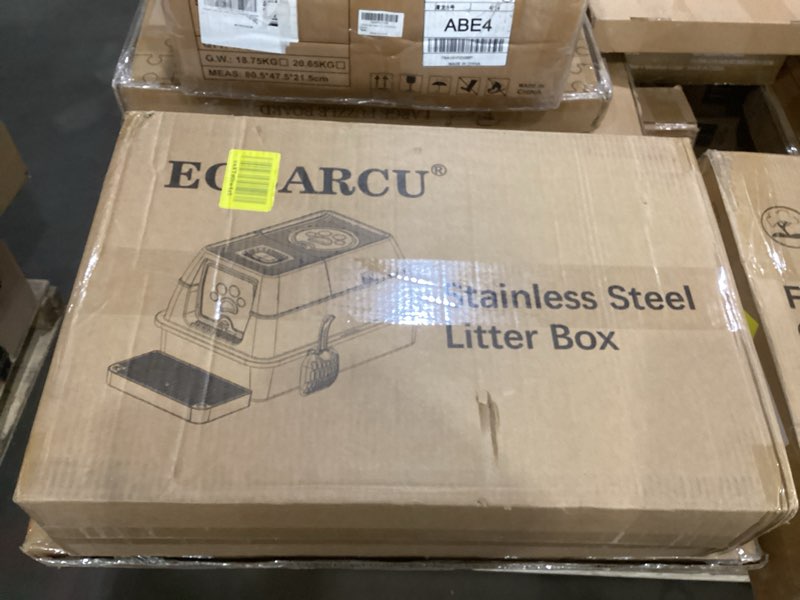 Condition photo showing New/Like New for Stainless Steel Cat Litter Box with Lid, 180° Flip-Top XL Extra Large Enclosed Litter Box, Covered Metal High Sided Litter Pan with Steps & Scoop, Easy Cleaning, Odor Control,Non-Sticky-White Flip Top White