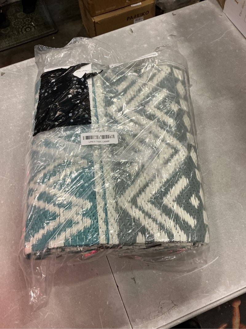 Condition photo showing Good Condition for montvoo outdoor rug carpet waterproof-patio rug mat 5x8 reversible rv outdoor camping rugs picnic beach mats plastic straw outside rugs for balcony porch pool deck boho patio decor blue&grey 5' x 8' (rectangular)