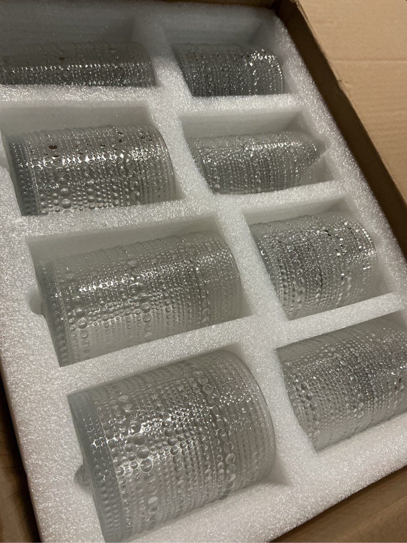 Condition photo showing Good Condition for Hobnail Drinking Glasses, 8 pcs Embossed Designed Glass Cups-4 Highball Glasses 12oz & 4 Rocks Glasses 12oz, Mojito Cups, Mixed Drink Cocktail Glass, Bar Glassware for Cocktail, Whiskey
