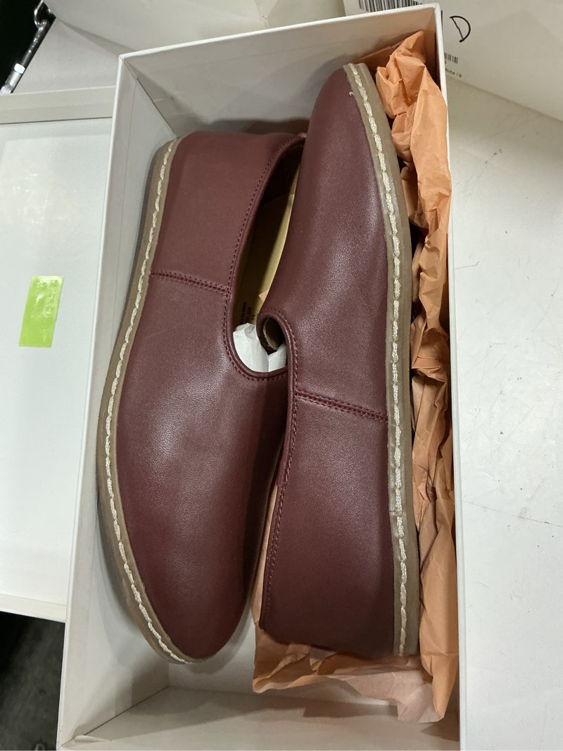 Condition photo showing As Is for crafted leather slip-on, 9.5, bordeaux