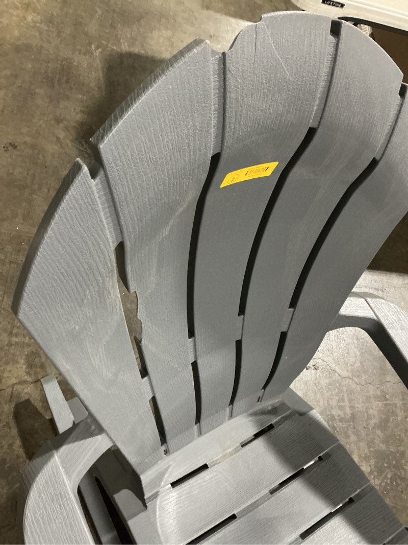 Condition photo showing As Is for patio big chair grey resin frame rocking chair with slat seat