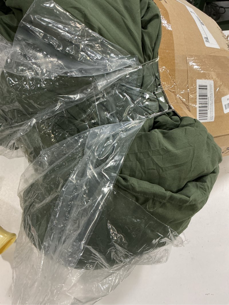 Condition photo showing As Is for CozyLux Oversized Queen Comforter Set Olive Green, 3 Pieces 98x98 Solid Breathable Quilted Style Bedding Sets All Season, Luxury Soft Down Alternative Comforter Bed Set (1 Comforter & 2 Pillowcases) Olive Green Oversized Queen