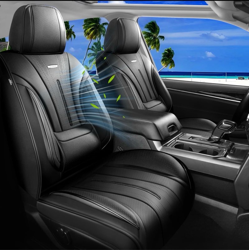 fit trailblazer car seat covers for select chevrolet/chevy trailblazer 2021-2025 2026 - full coverage leather, breathable waterproof & all weather seat cushion protector, full set, black