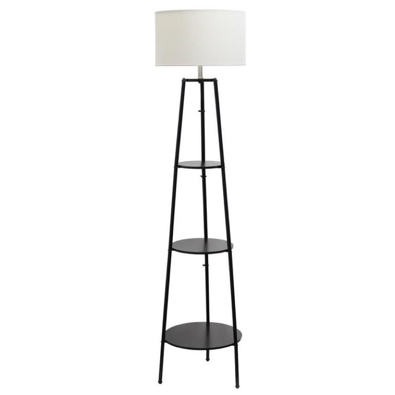 Simple Designs 62.5" Tall Modern Tripod 3 Tier Shelf Floor Lamp - Black