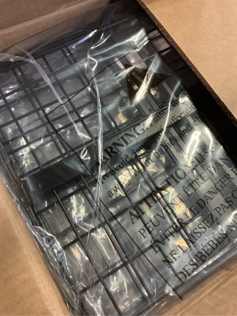 Condition photo showing New/Like New for ispecle deep freezer organizer bins for 10 to 20 cu.ft, 3 pack stackable & hanging baskets, expandable metal wire storage system, fits 17.5"-22.6" width, chest freezer only, black 3 pcs-black