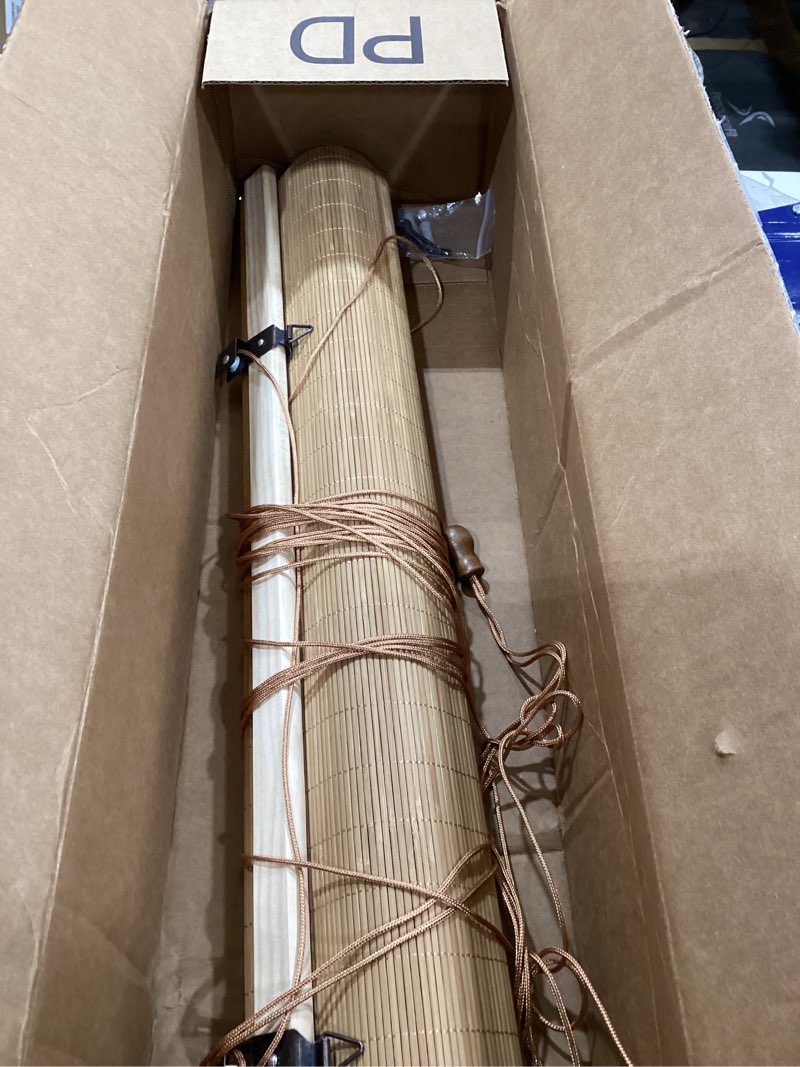 Condition photo showing Good Condition for Bamboo Blinds for Interior Windows, Easy to Install Bamboo Shades for Indoor Windows, Custom Roller Shades for Indoor Window and Outdoor Patio, 28" W x 64" H Bamboo Carbonized Color 28"W x 64"H