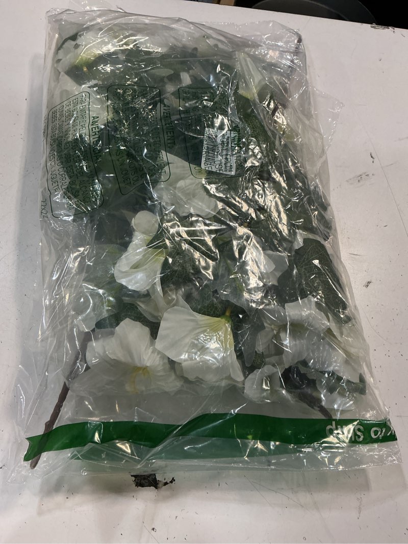 Condition photo showing New/Like New for 19 inch artificial fake flowers for outdoor,4 pcs white faux silk petunias spring flowers for outside for indoor porch planter front door garden patio window box home decor