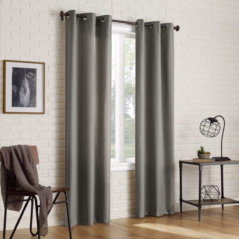sun zero arlo 2-piece textured thermal insulated room darkening grommet curtain panel pair, gray, 40"w x 84"l