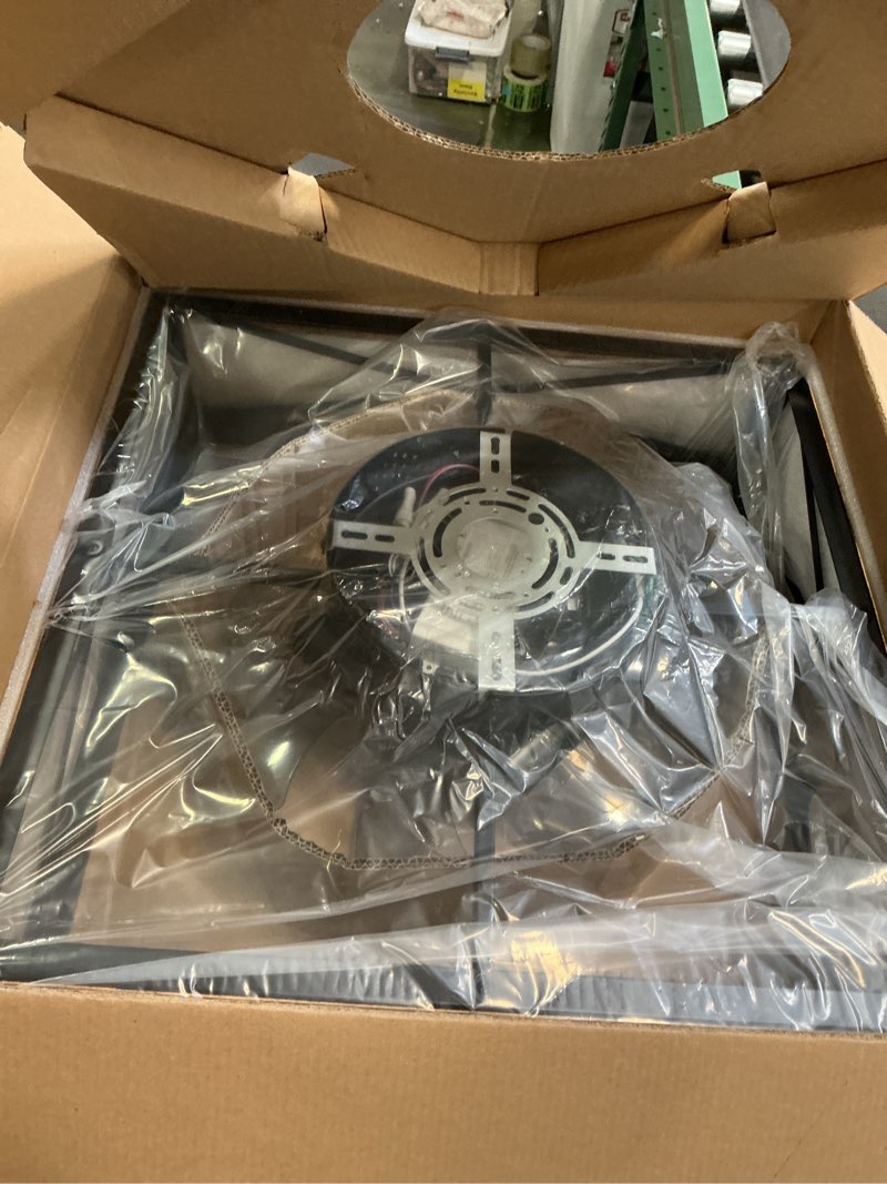 Condition photo showing Good Condition for LEDIARY 20” Caged Low Profile Ceiling Fans with Lights and Remote, Rustic Square Flush Mount Ceiling Fan, 6 Speed and Reversible, Small Farmhouse Bladeless Ceiling Fan for Bedroom, Kitchen,Dining Room Wood Grain 20 Inch