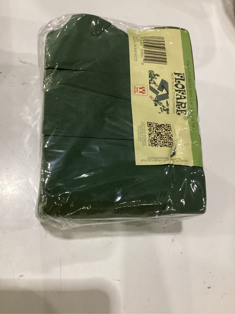 Condition photo showing As Is for flofare pack of 6, dry and wet floral foam blocks for fresh and artificial flowers, each (7.8” l x 3.5” w x 2.4” h), for wedding, birthdays, home, office, and garden decorations
