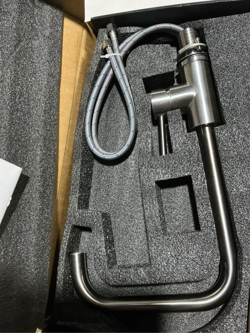 Condition photo showing Good Condition for Aqualise Kitchen Faucets Single Handle - Minimalist Luxury Kitchen Sink Faucet for Hotels, Apartments, RVs, Homes - Premium Kitchen Faucet Design 13.425 inches Tall (Brushed Nickel)