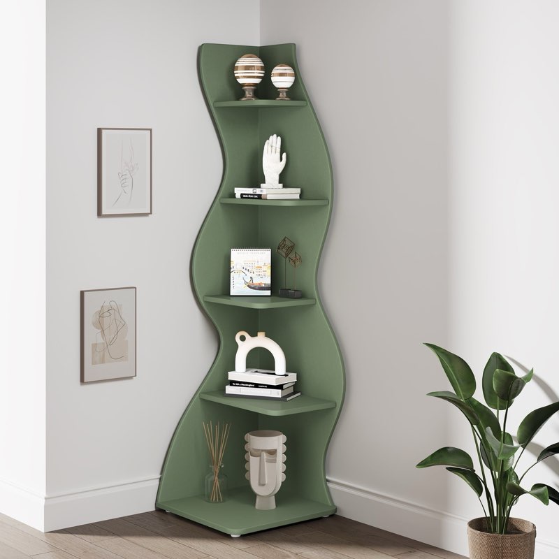 (incomplete)5-tier corner shelf, modern wall corner bookshelf bookcase