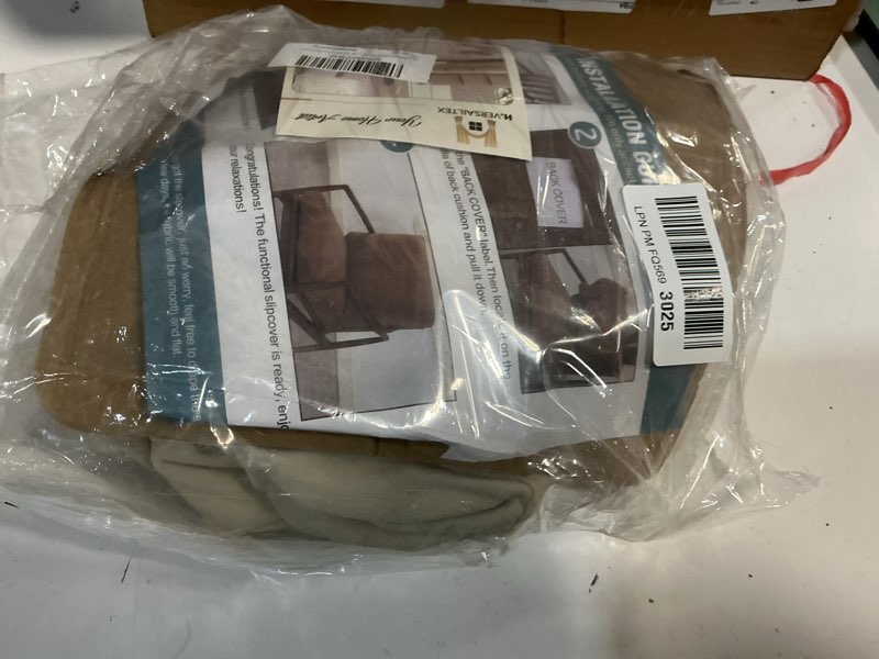 Condition photo showing As Is for H.VERSAILTEX Chair Slip Covers with Arms 2 Piece Sofa Covers Super Stretch Cushion Covers for Modern Living Room Chair Soft Accent Chair Cover(Seat Cushion Cover Plus Back Cushion Cover, Ivory) 1 SEAT COVER + 1 BACK COVER Ivory