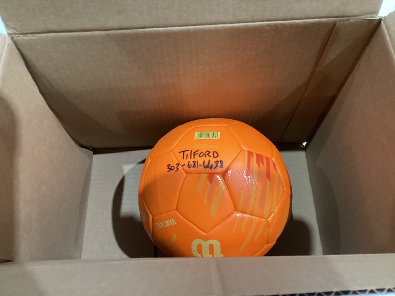 Condition photo showing As Is for WILSON NCAA Vantage Soccer Balls - Size 3, Size 4 and Size 5 Orange Size 3