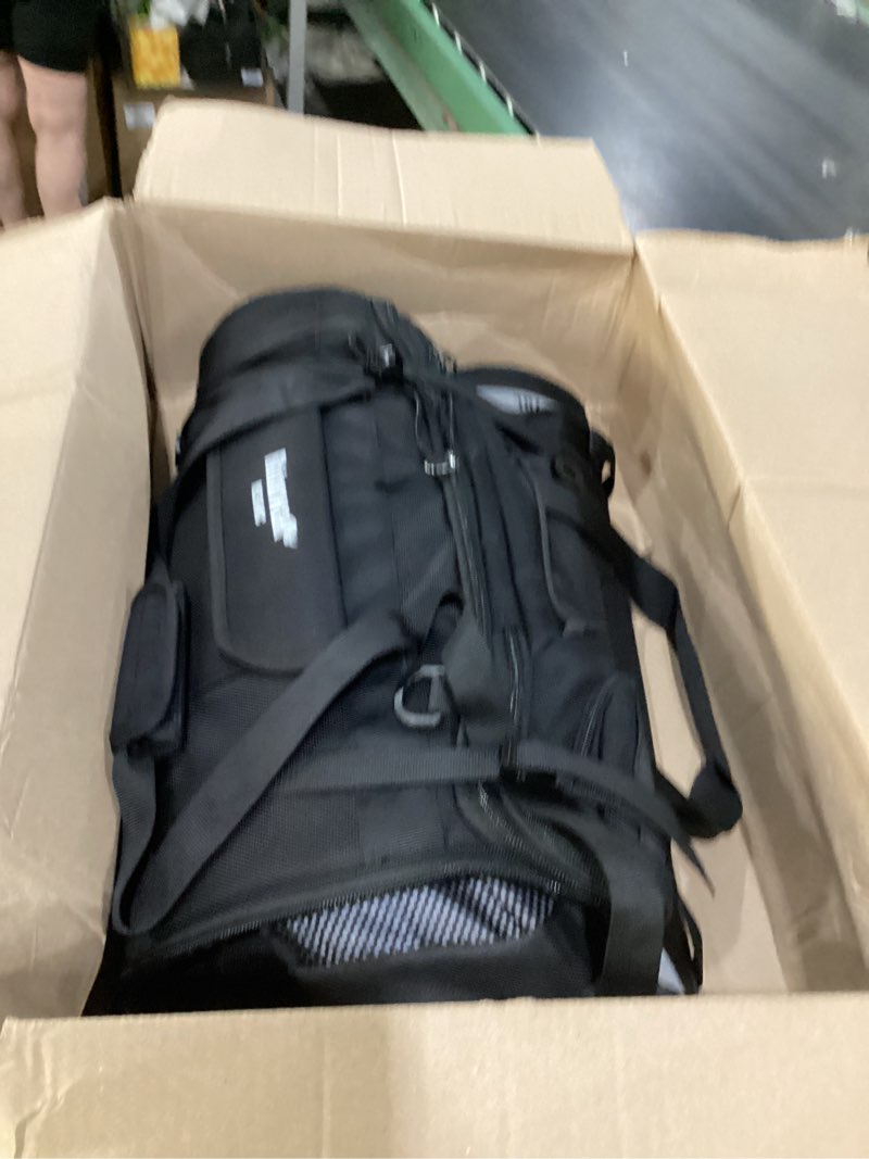 Condition photo showing As Is for rhinowalk motorcycle tail bag - expandable 50-70l travel luggage, sport saddle bag, waterproof helmet bag with rain cover, backpack & molle system-black