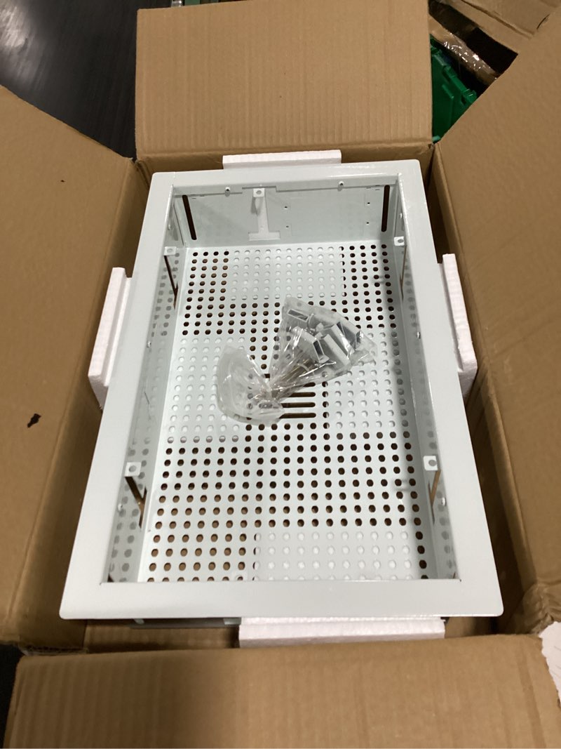 Condition photo showing New/Like New for white box in-wall retrofit media enclosure for samsung the frame tvs, one connect box & streaming devices – steel flush mount cable management