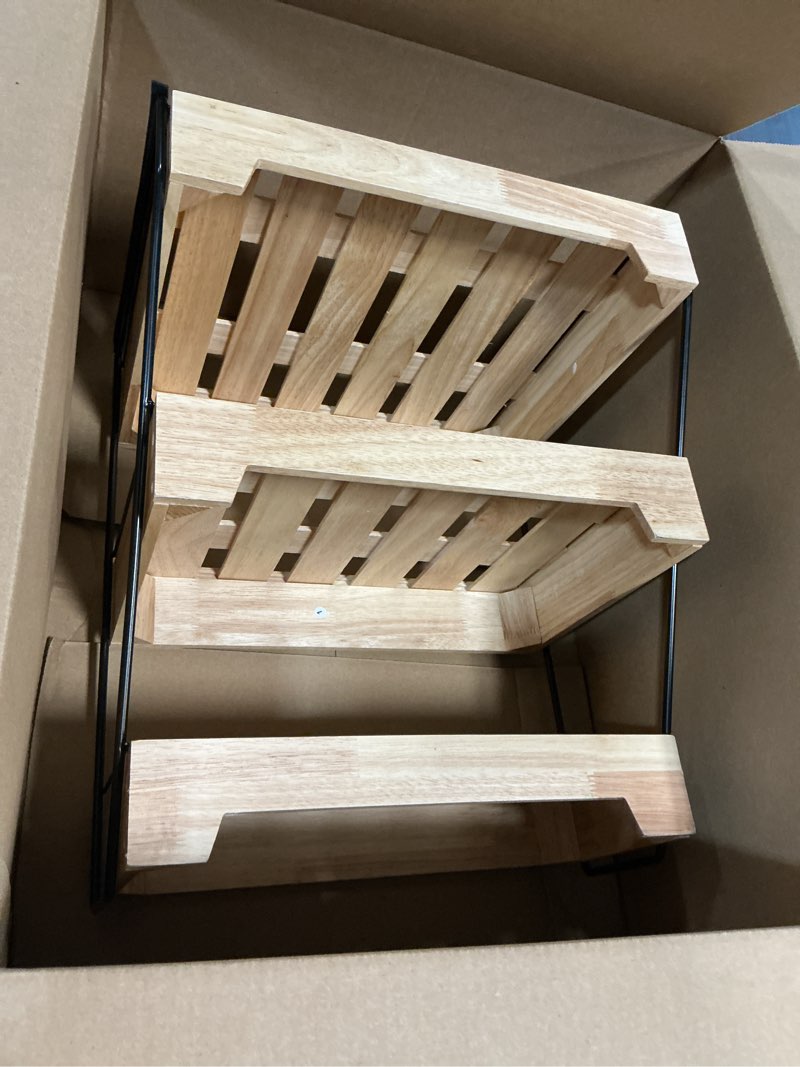 Condition photo showing Good Condition for 2-Tier Fruit Basket Countertop Organizer – Rubberwood & Metal Fruit Stand – Minimal Scandinavian Design Storage for Fruits, Vegetables, Bread & Snacks – Airflow Design, Easy Assembly