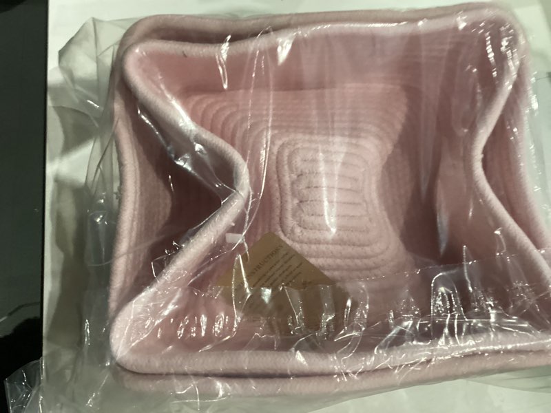 Condition photo showing New/Like New for Small Square Shallow Baskets for Organizing, 9.7x9.7x4.3 Inch Rope Woven Storage Bins for Cubes Closet, Shelves Storage, Boho Decorative Basket, 2 Packs Light Pink 2pcs-L9.7×W9.7×H4.3" Light Pink