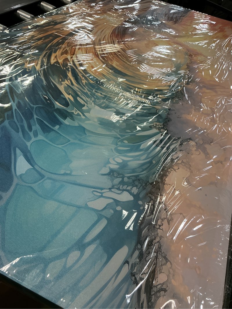 Condition photo showing Good Condition for DesignQ Beach Wall Art, Aqua Wave Conflict, Coastal Beach Brown Framed Wall art decor, blue Canvas wall art, 34x44 inches