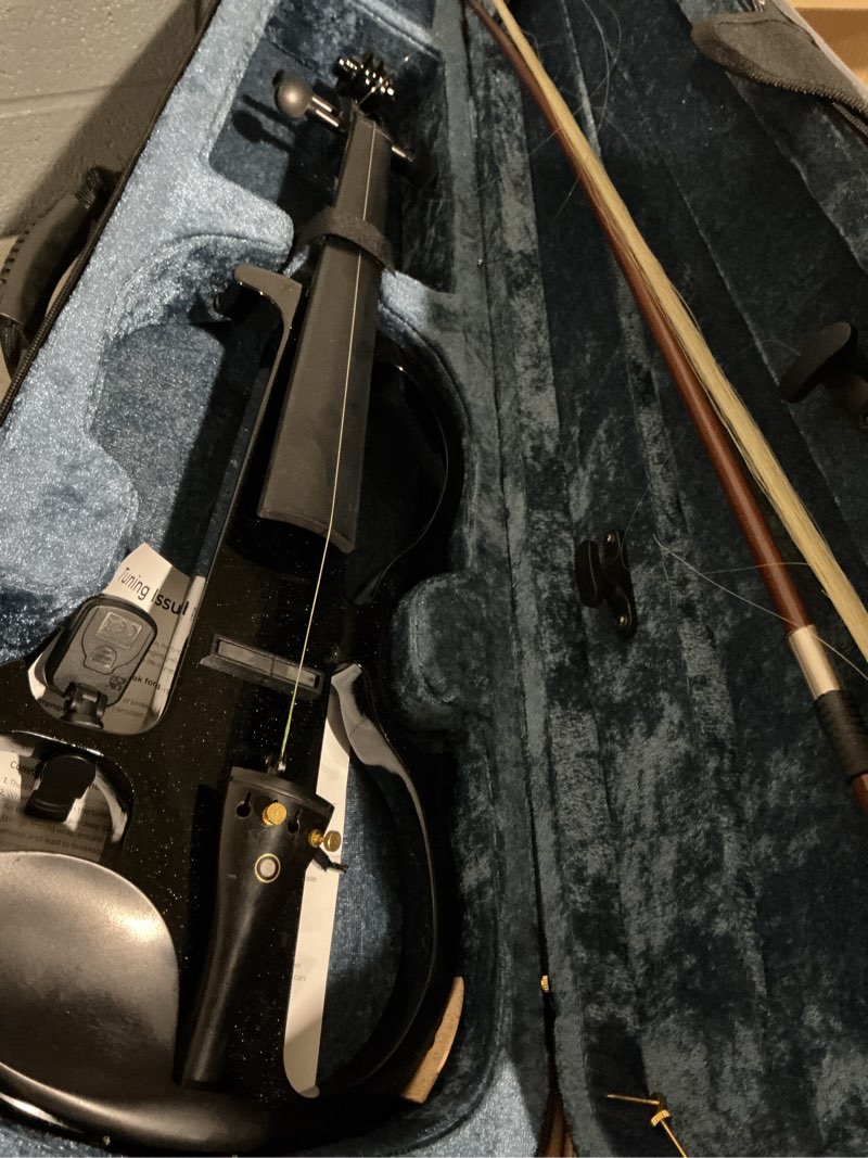 Condition photo showing As Is for vangoa electric violin full size 4/4, black silent electric violin, solid wood metallic electric fiddle with ebony fittings, beginner kit for adults teens 4/4 black
