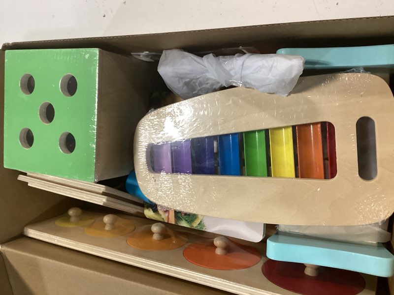 Condition photo showing Good Condition for wooden montessori toys for 1+ year old, 9 in 1 learning educational toys for toddler with educational box, xylophone, pound bench, shape puzzle and more, baby toy gift for 12-18 months 13-18m montessori set