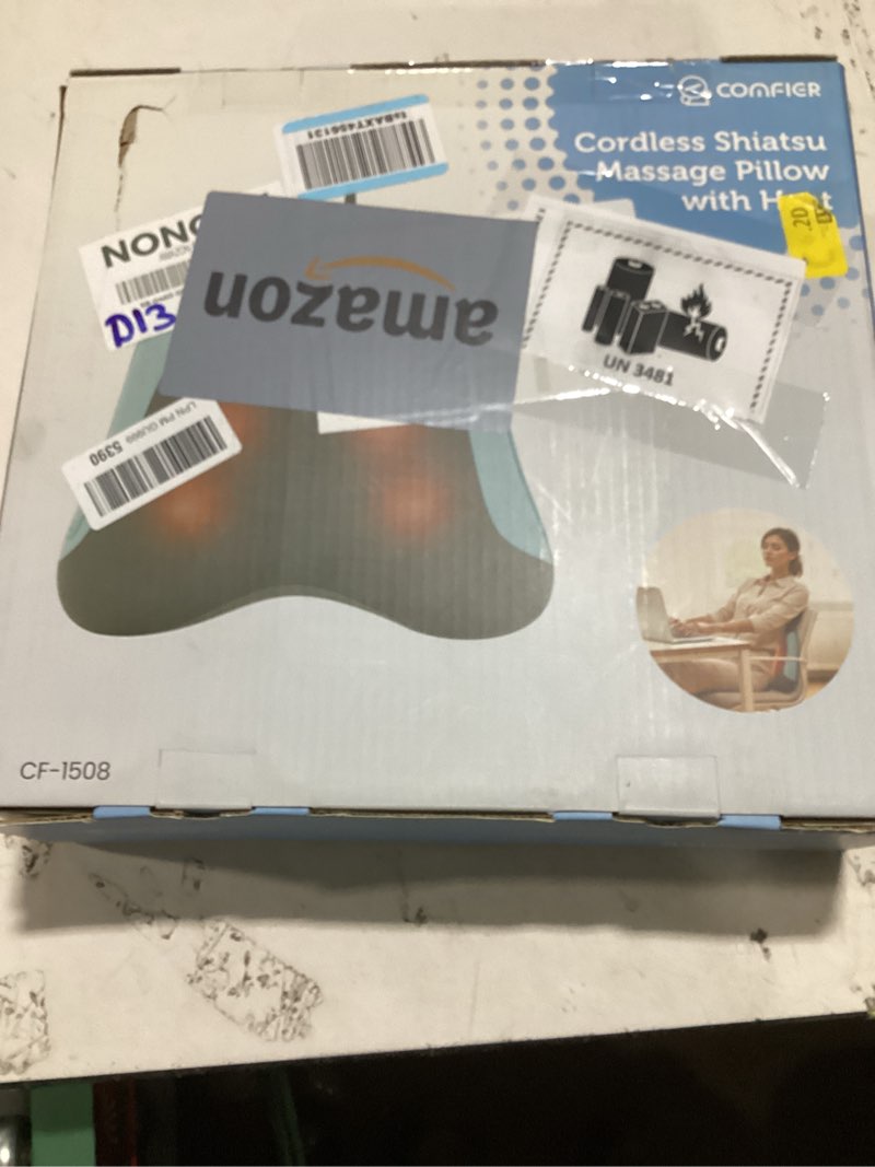 Condition photo showing Good Condition for comfier cordless back support pillow for office chair, lower back massager with heat, shiatsu back support cushion, rechargeable & portable for office, home use, gift for women blue