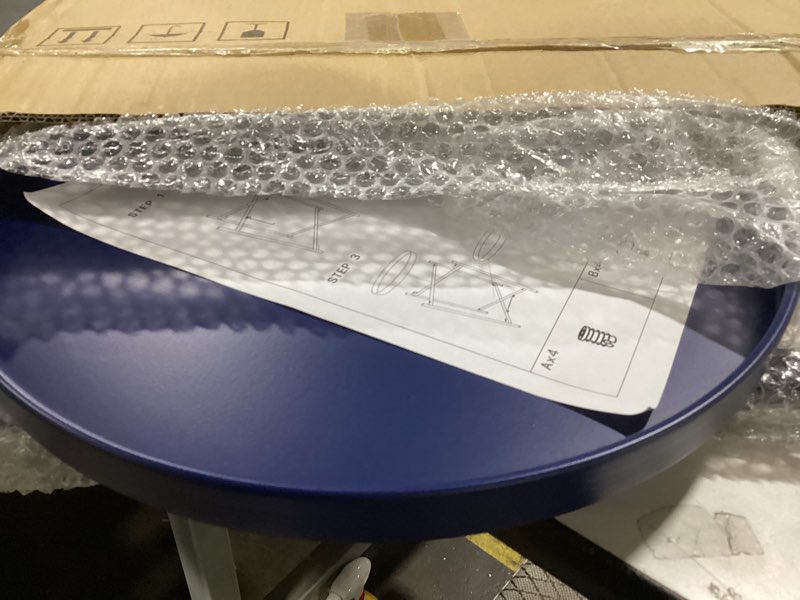 Condition photo showing Good Condition for HollyHOME 2-Tier Round Side Table, Outdoor Small Folding Accent Stand with Removable Tray, Anti-Rust Metal Asional Table for Balcony Patio Living Room, Nightstand for Bedroom(Navy Blue)